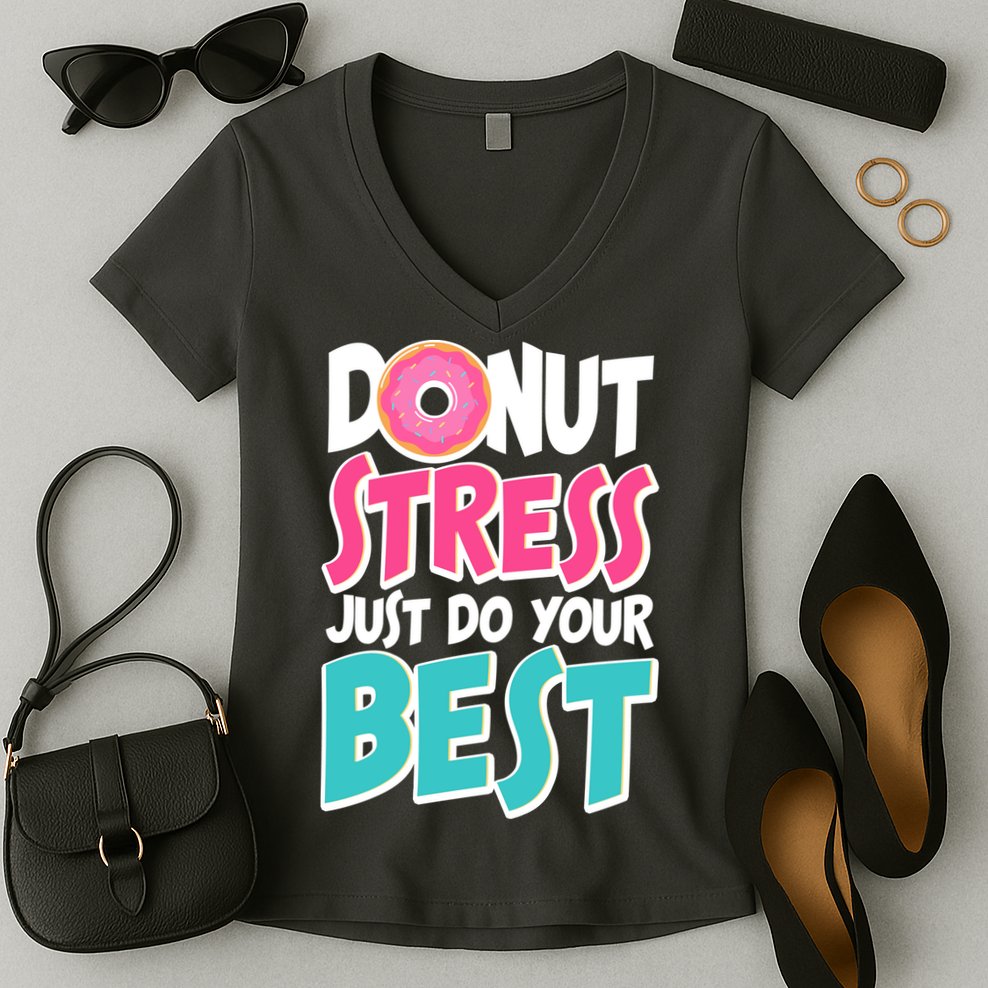 Funny Donut Stress Just Do Your Best School Testing Women's V-Neck T-Shirt