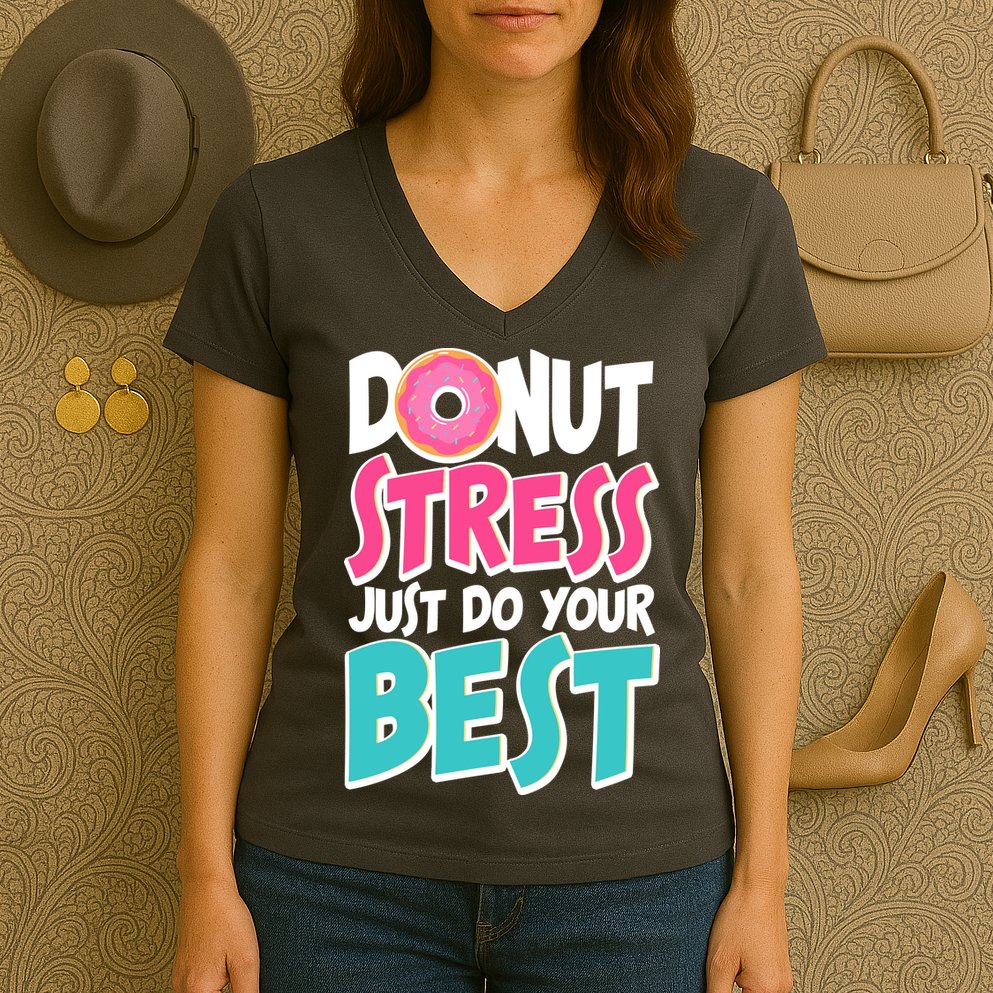 Funny Donut Stress Just Do Your Best School Testing Women's V-Neck T-Shirt