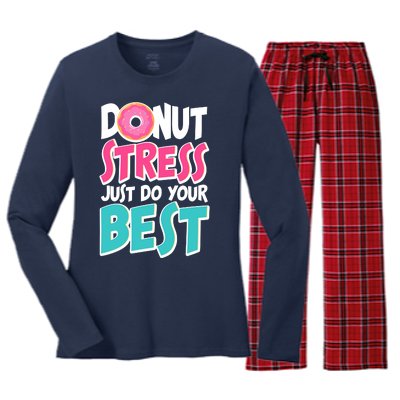 Funny Donut Stress Just Do Your Best School Testing Women's Long Sleeve Flannel Pajama Set 