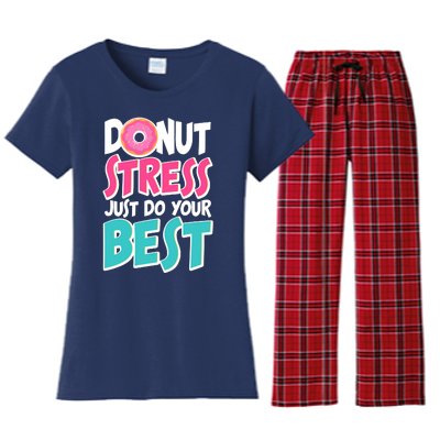 Funny Donut Stress Just Do Your Best School Testing Women's Flannel Pajama Set