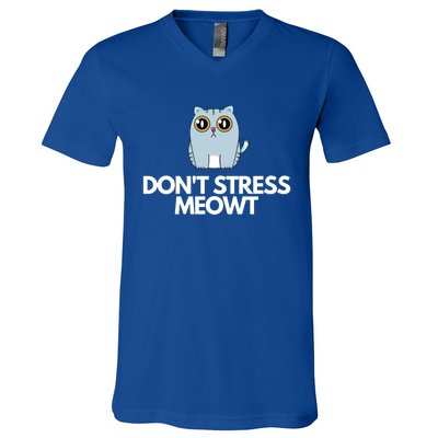 Funny Dont Stress Meowt Humorous Cat Pun Quote Gift V-Neck T-Shirt