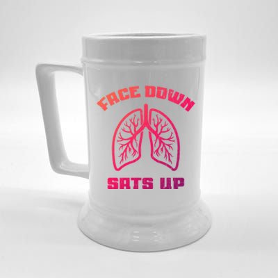 Face Down Sats Up Funny Healthcare Worker Nurses Graphic Cool Gift Beer Stein