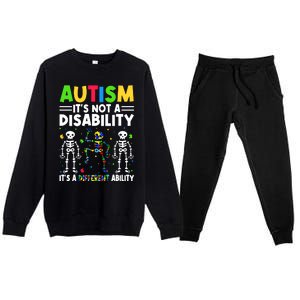 Funny Dabbing Skeleton Autism ItS A Different Ability Funny Gift Great Gift Premium Crewneck Sweatsuit Set