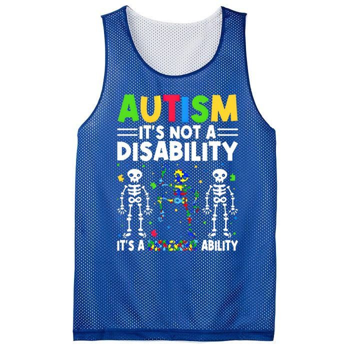 Funny Dabbing Skeleton Autism ItS A Different Ability Funny Gift Great Gift Mesh Reversible Basketball Jersey Tank