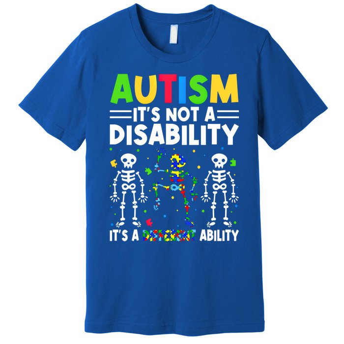 Funny Dabbing Skeleton Autism ItS A Different Ability Funny Gift Great Gift Premium T-Shirt