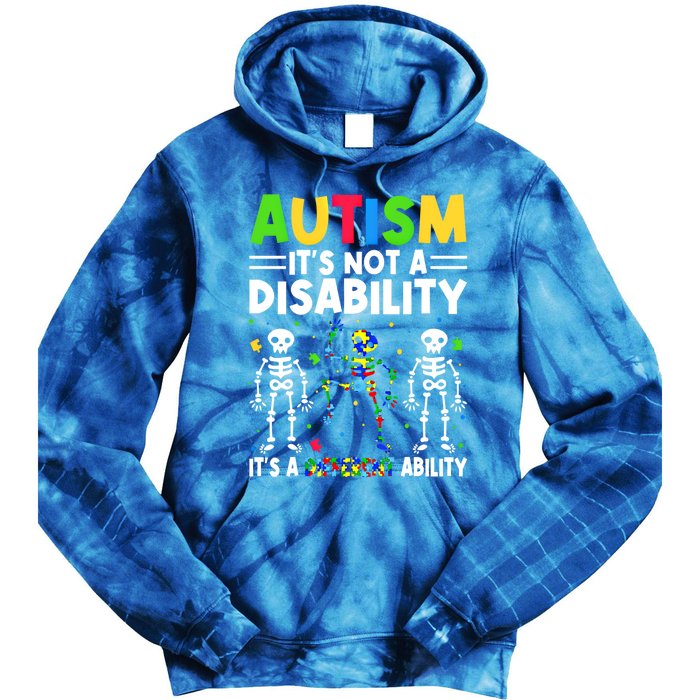 Funny Dabbing Skeleton Autism ItS A Different Ability Funny Gift Great Gift Tie Dye Hoodie