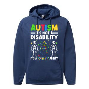 Funny Dabbing Skeleton Autism ItS A Different Ability Funny Gift Great Gift Performance Fleece Hoodie