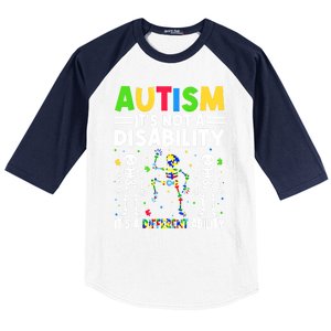 Funny Dabbing Skeleton Autism ItS A Different Ability Funny Gift Great Gift Baseball Sleeve Shirt