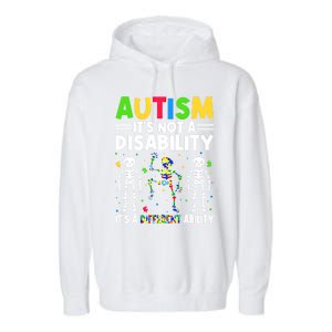 Funny Dabbing Skeleton Autism ItS A Different Ability Funny Gift Great Gift Garment-Dyed Fleece Hoodie