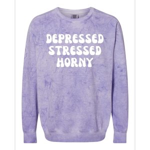 Funny Depressed Stressed Horny Colorblast Crewneck Sweatshirt