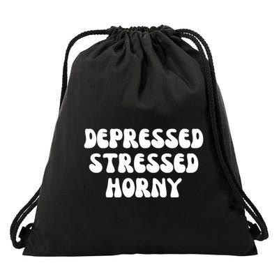 Funny Depressed Stressed Horny Drawstring Bag