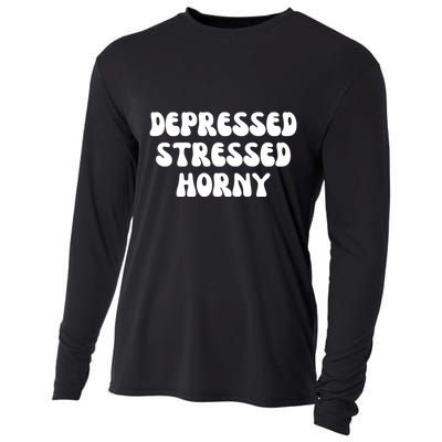 Funny Depressed Stressed Horny Cooling Performance Long Sleeve Crew