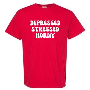 Funny Depressed Stressed Horny Garment-Dyed Heavyweight T-Shirt