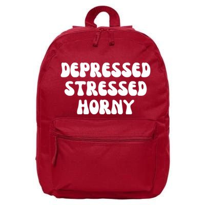 Funny Depressed Stressed Horny 16 in Basic Backpack