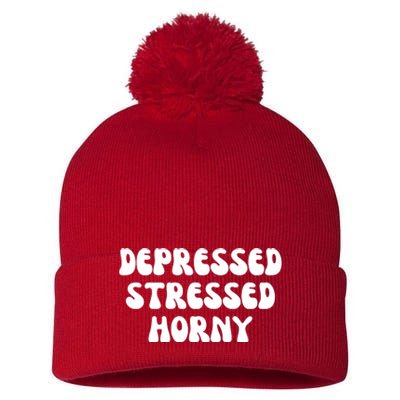 Funny Depressed Stressed Horny Pom Pom 12in Knit Beanie