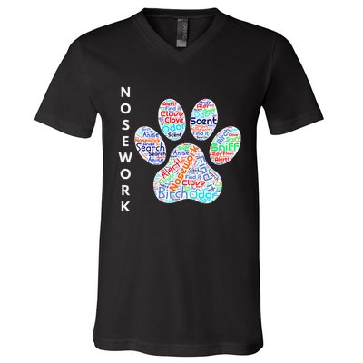 Fun Dog Scent Design Dog Nose Birch Clove Anise Wordcloud V-Neck T-Shirt