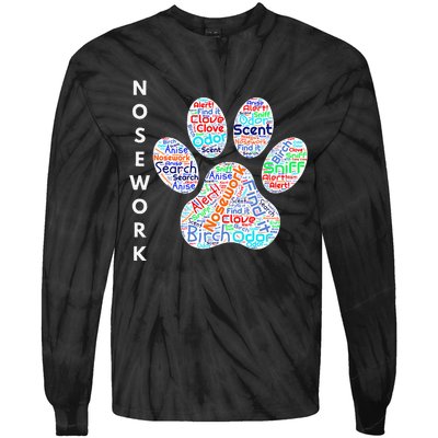 Fun Dog Scent Design Dog Nose Birch Clove Anise Wordcloud Tie-Dye Long Sleeve Shirt