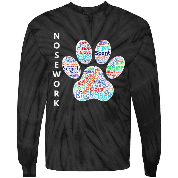 Fun Dog Scent Design Dog Nose Birch Clove Anise Wordcloud Tie-Dye Long Sleeve Shirt