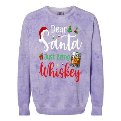 Funny Dear Santa Just Bring Whiskey Christmas Pajamas Colorblast Crewneck Sweatshirt