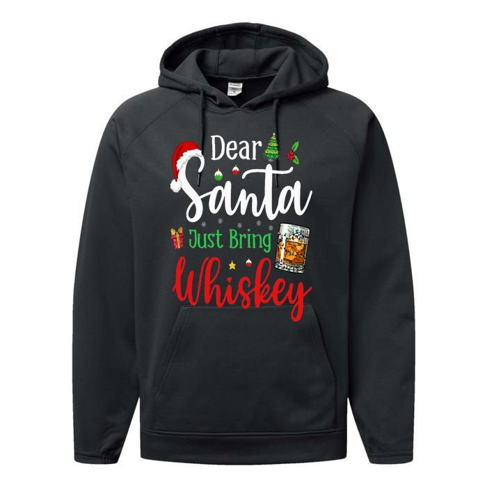 Funny Dear Santa Just Bring Whiskey Christmas Pajamas Performance Fleece Hoodie