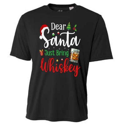 Funny Dear Santa Just Bring Whiskey Christmas Pajamas Cooling Performance Crew T-Shirt