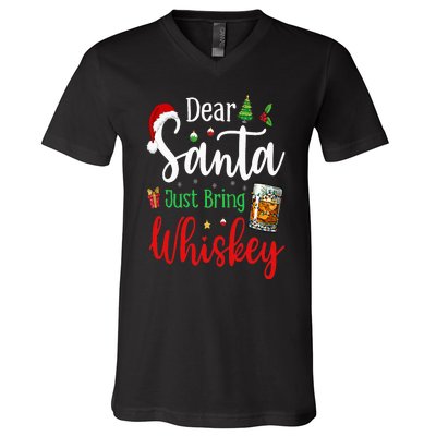 Funny Dear Santa Just Bring Whiskey Christmas Pajamas V-Neck T-Shirt