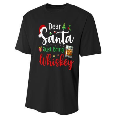 Funny Dear Santa Just Bring Whiskey Christmas Pajamas Performance Sprint T-Shirt