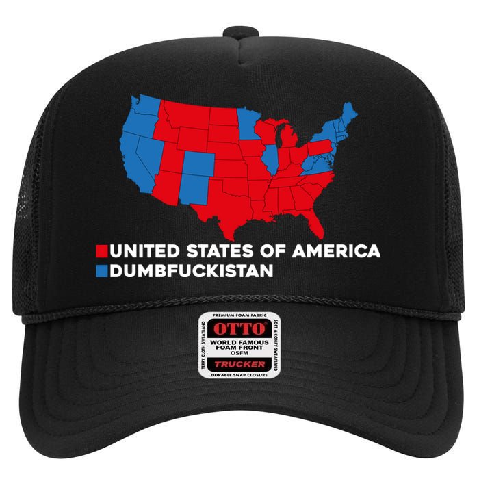 Funny Dumbfuckistan Shirt Election Map United States Of America Dumbfuckistan High Crown Mesh Back Trucker Hat