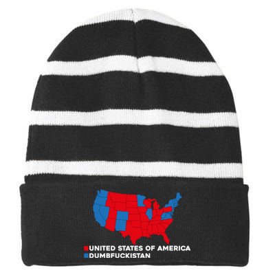 Funny Dumbfuckistan Shirt Election Map United States Of America Dumbfuckistan Striped Beanie with Solid Band