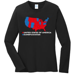 Funny Dumbfuckistan Shirt Election Map United States Of America Dumbfuckistan Ladies Long Sleeve Shirt