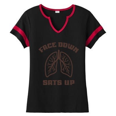 Face Down Sats Up Funny Healthcare Worker Nurses Graphic Gift Ladies Halftime Notch Neck Tee