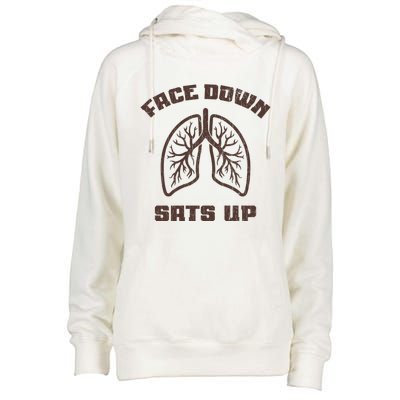 Face Down Sats Up Funny Healthcare Worker Nurses Graphic Gift Womens Funnel Neck Pullover Hood