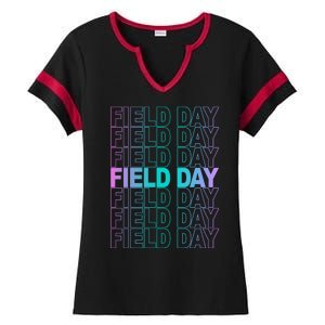 Field Day School Neon Retro Ladies Halftime Notch Neck Tee