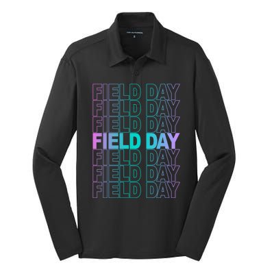 Field Day School Neon Retro Silk Touch Performance Long Sleeve Polo