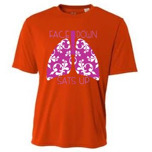 Face Down Sats Up Funny Respiratory Therapist Design Gift Cooling Performance Crew T-Shirt