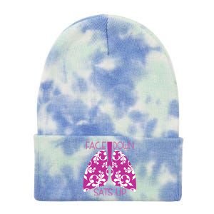 Face Down Sats Up Funny Respiratory Therapist Design Gift Tie Dye 12in Knit Beanie