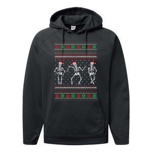 Funny Dancing Skeletons Ugly Christmas Sweater Performance Fleece Hoodie