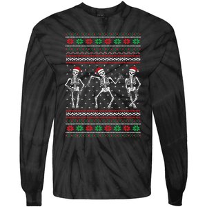 Funny Dancing Skeletons Ugly Christmas Sweater Tie-Dye Long Sleeve Shirt