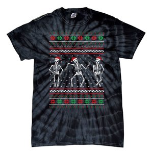 Funny Dancing Skeletons Ugly Christmas Sweater Tie-Dye T-Shirt