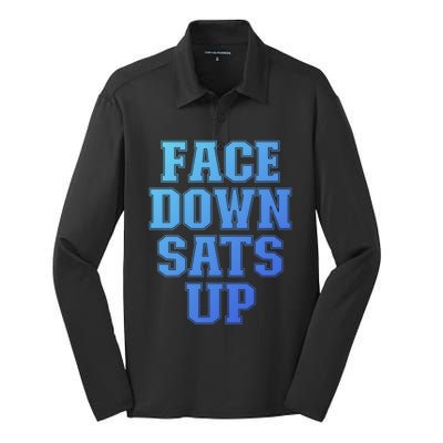 Face Down Sats Up Funny Respiratory Therapist Therapy Cute Gift Silk Touch Performance Long Sleeve Polo