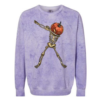 Funny Dabbing Skeleton Pumpkin Orange Lantern Print Gift Colorblast Crewneck Sweatshirt