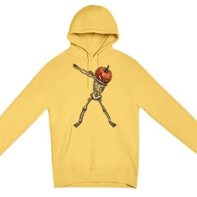 Funny Dabbing Skeleton Pumpkin Orange Lantern Print Gift Premium Pullover Hoodie