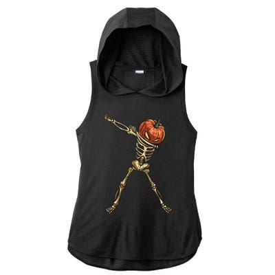 Funny Dabbing Skeleton Pumpkin Orange Lantern Print Gift Ladies PosiCharge Tri-Blend Wicking Draft Hoodie Tank