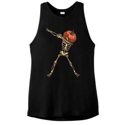 Funny Dabbing Skeleton Pumpkin Orange Lantern Print Gift Ladies PosiCharge Tri-Blend Wicking Tank