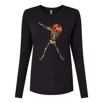 Funny Dabbing Skeleton Pumpkin Orange Lantern Print Gift Womens Cotton Relaxed Long Sleeve T-Shirt