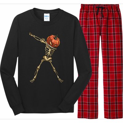 Funny Dabbing Skeleton Pumpkin Orange Lantern Print Gift Long Sleeve Pajama Set