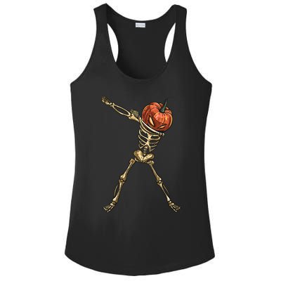 Funny Dabbing Skeleton Pumpkin Orange Lantern Print Gift Ladies PosiCharge Competitor Racerback Tank