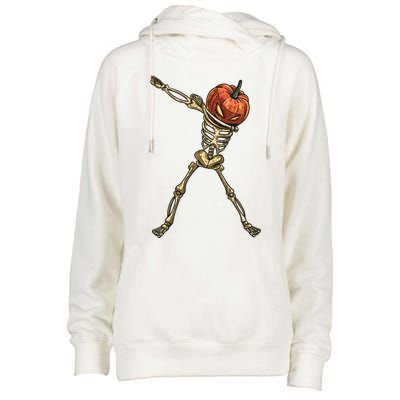 Funny Dabbing Skeleton Pumpkin Orange Lantern Print Gift Womens Funnel Neck Pullover Hood