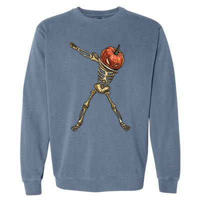 Funny Dabbing Skeleton Pumpkin Orange Lantern Print Gift Garment-Dyed Sweatshirt