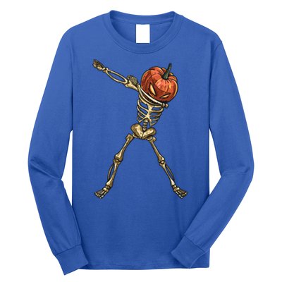 Funny Dabbing Skeleton Pumpkin Orange Lantern Print Gift Long Sleeve Shirt